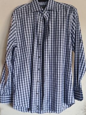 Calibrate Men's Blue and White Gingham Button-Down Shirt
